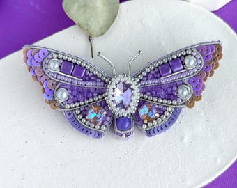 Beaded Butterfly Brooch Pin: Embroidered Insect Jewelry