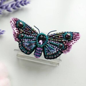 Beaded Butterfly Moth Beetle brooch pin Embroidered brooch Insect jewelry Statement jewelry Insect art Animal jewelry Nature jewelry Bug pin image 2