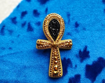 Embroidered Ankh brooch beaded ankh pin Egyptian jewelry ankh symbol pin