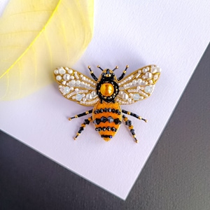 Beaded bee brooch embroidered insect pin handmade jewelry made in Ukraine best Christmas gift for her image 8