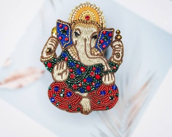 Embroidered Ganesh brooch handmade beaded pin Elephant God jewelry Ganesha God brooch