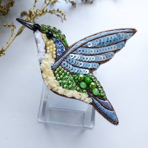 Beaded hummingbird brooch bird pin jewelry embroidered lapel pin colibri brooch handmade gift for her bird lover gift summer accessories image 7