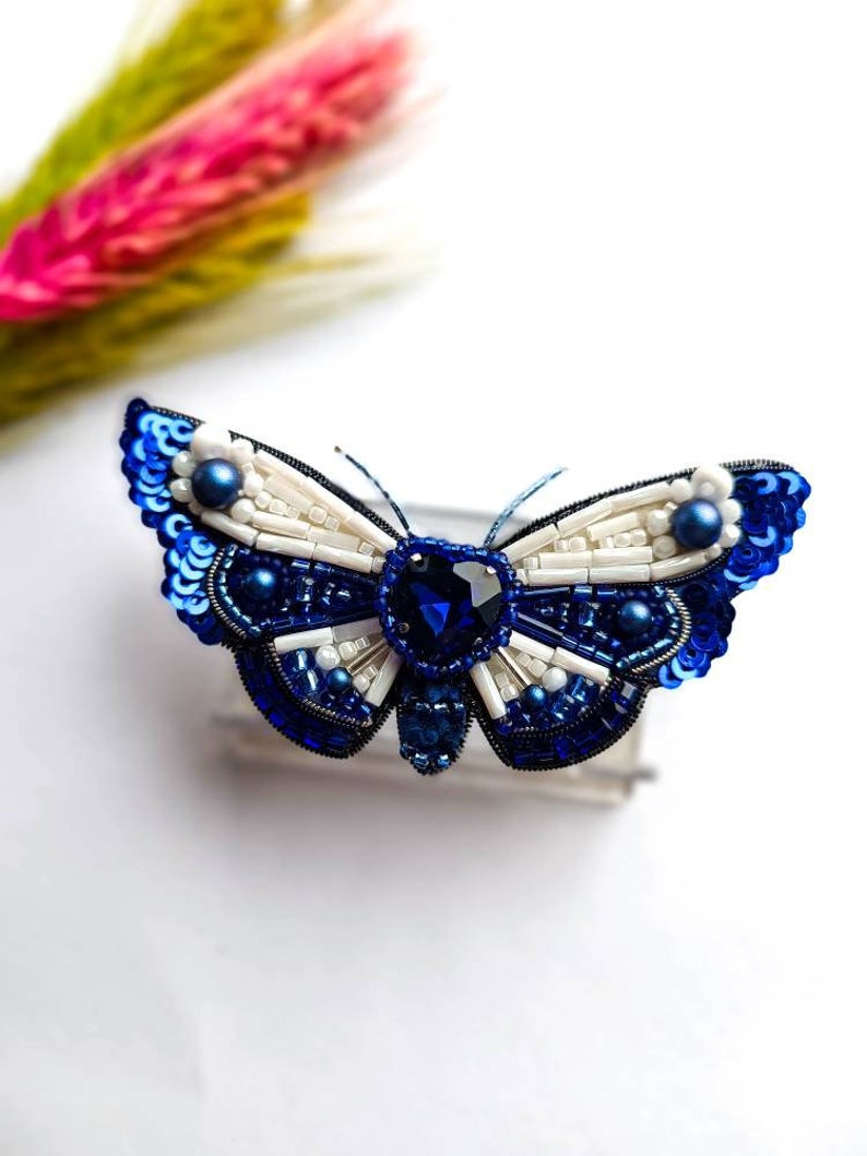 Beaded moth brooch embroidered insect pin butterfly jewelry handmade gift for her unique jewelry embroidered art Made in Ukraine image 9