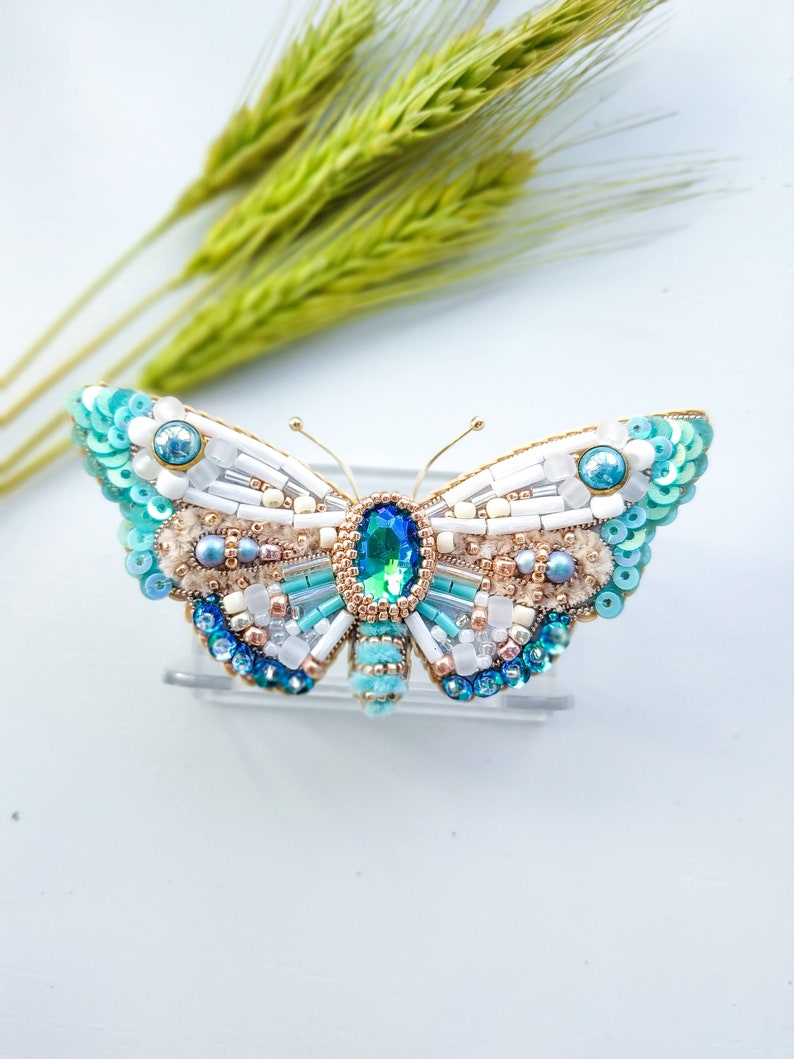 Beaded Butterfly Moth Beetle brooch pin Embroidered brooch Insect jewelry Statement jewelry Insect art Animal jewelry Nature jewelry Bug pin image 2