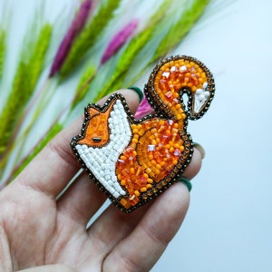 Beaded fox brooch orange fox pin handmade embroidered fox art animal brooch unique jewelry birthday gift for her Christmas gift image 10