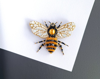 Beaded bee brooch embroidered insect pin handmade jewelry made in Ukraine best Christmas gift for her