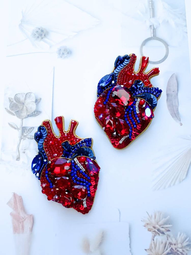Embroidered anatomical heart brooch beaded brooch gift for her Ukrainian shop made in Ukraine handmade jewelry image 6