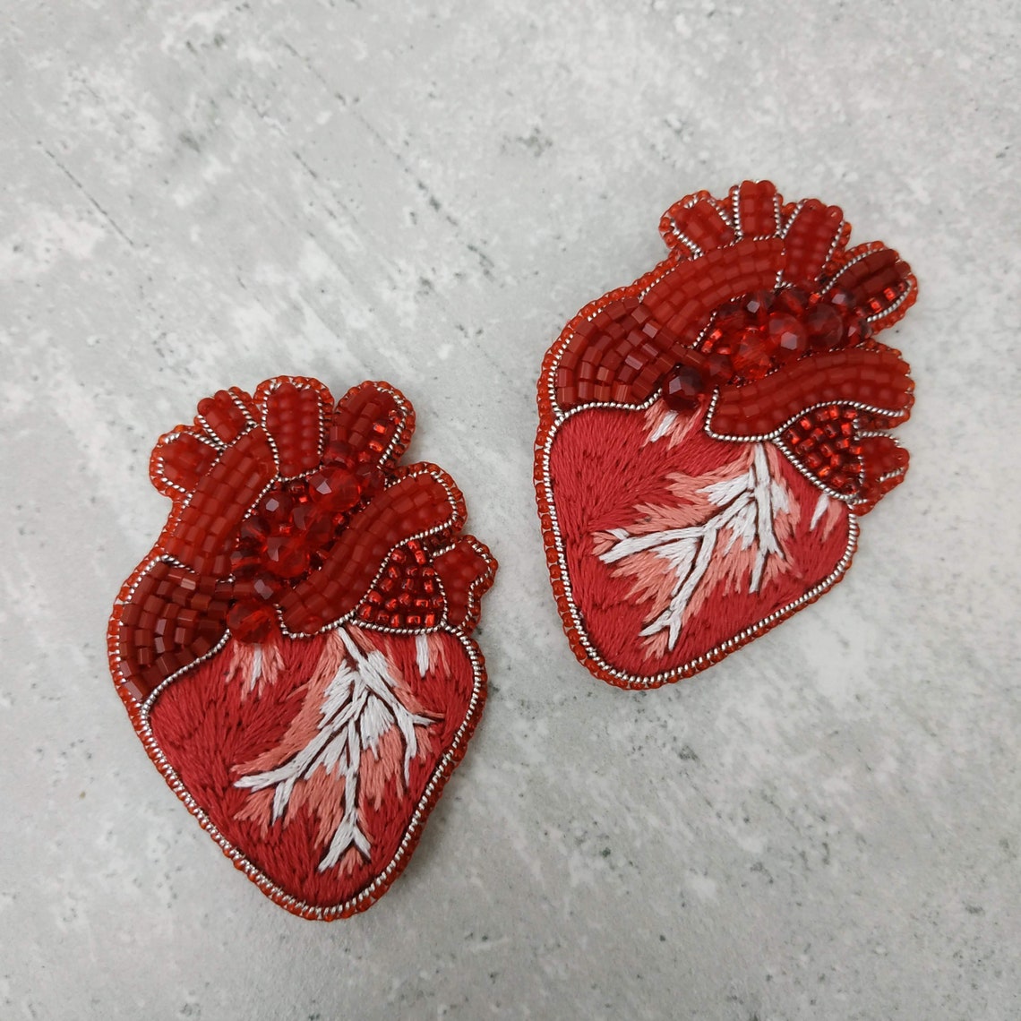 Embroidered Anatomical Heart Pin Beaded Brooch Cardiologist Etsy