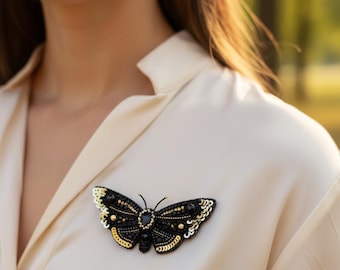 Beaded Butterfly Brooch Pin: Embroidered Insect Jewelry