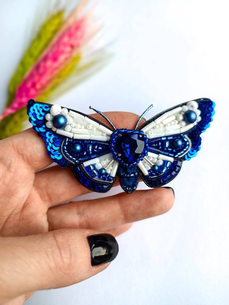 Beaded moth brooch embroidered insect pin butterfly jewelry handmade gift for her unique jewelry embroidered art Made in Ukraine image 10