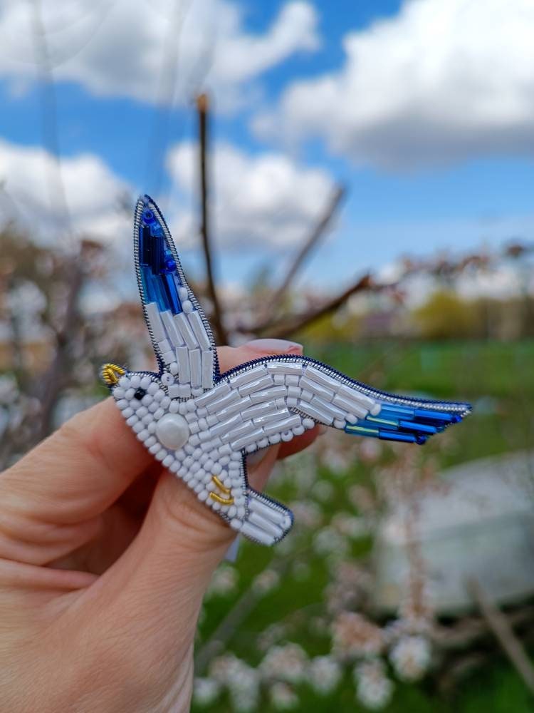 Beaded seagull brooch white bird pin bird jewelry handmade brooch ukraine shop made in Ukraine unique jewelry gift for her - Thumbnail 7
