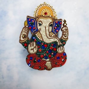 Embroidered Ganesh brooch handmade beaded pin Elephant God jewelry Ganesha God brooch image 4