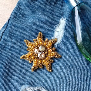 Beaded sun brooch cosmos jewelry cosmic planet pin handmade pin gift for her golden sun image 7