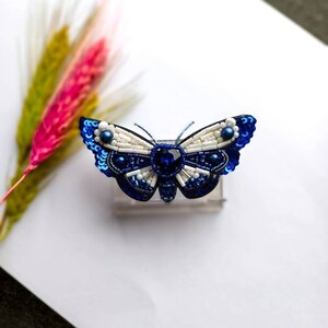 Beaded moth brooch embroidered insect pin butterfly jewelry handmade gift for her unique jewelry embroidered art Made in Ukraine image 5