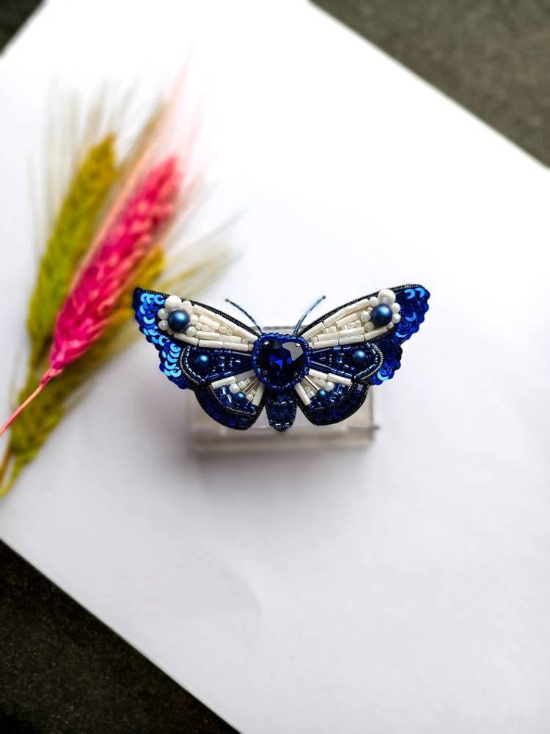 Beaded moth brooch embroidered insect pin butterfly jewelry handmade gift for her unique jewelry embroidered art Made in Ukraine image 5