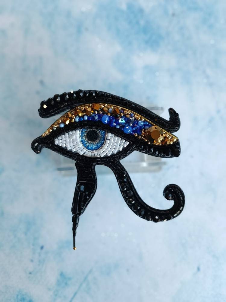 Embroidered Egyptian eye brooch evel eye pin handmade jewelry beaded brooch unique gift for her Ukrainian shop made in Ukraine - Thumbnail 5