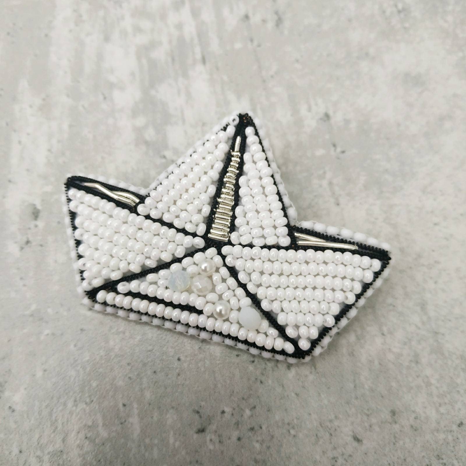 Beaded Origami Ship Brooch minimalistic pin embroidered jewelry gift made in Ukraine - Thumbnail 5