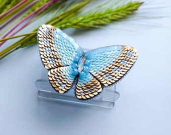 Embroidered butterfly brooch, sequins pin, jewelry beaded, pink green blue gift for her