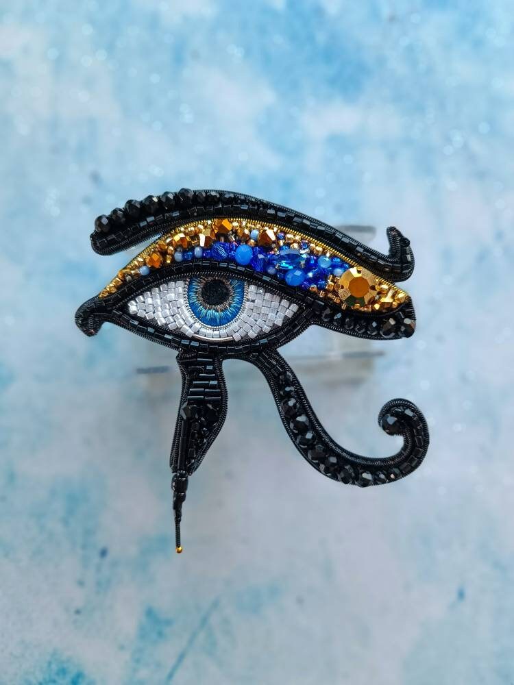 Embroidered Egyptian eye brooch evel eye pin handmade jewelry beaded brooch unique gift for her Ukrainian shop made in Ukraine - Thumbnail 7