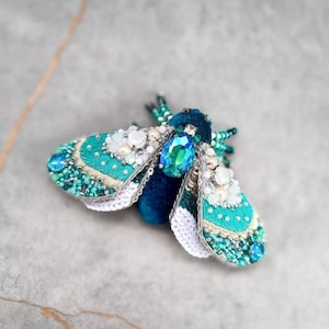 Embroidered moth brooch handmade beaded insect pin bug jewelry unique gift for her