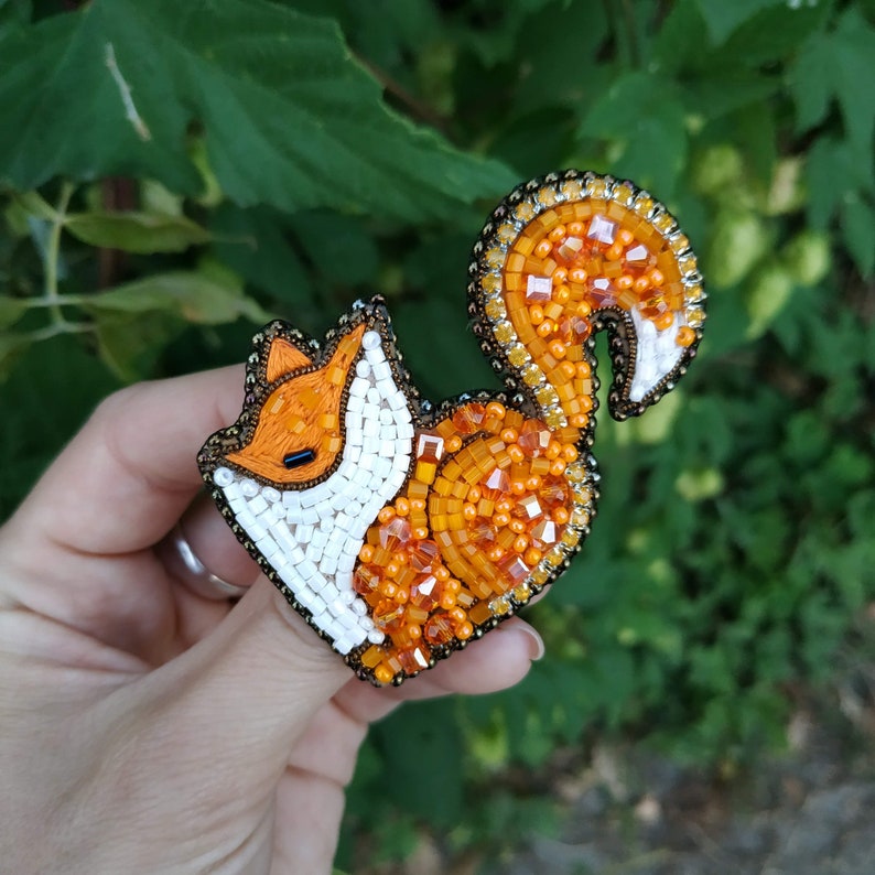 Beaded fox brooch orange fox pin handmade embroidered fox art animal brooch unique jewelry birthday gift for her Christmas gift image 5