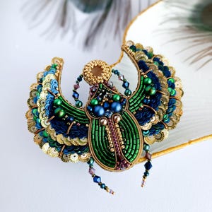 Beaded scarabeus brooch embroidered insect pin Egyptian beetle jewelry made in Ukraine unique gift for her