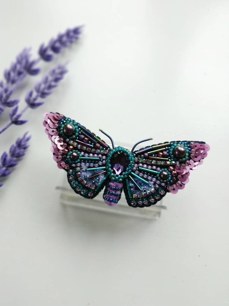 Beaded Butterfly Moth Beetle brooch pin Embroidered brooch Insect jewelry Statement jewelry Insect art Animal jewelry Nature jewelry Bug pin image 6