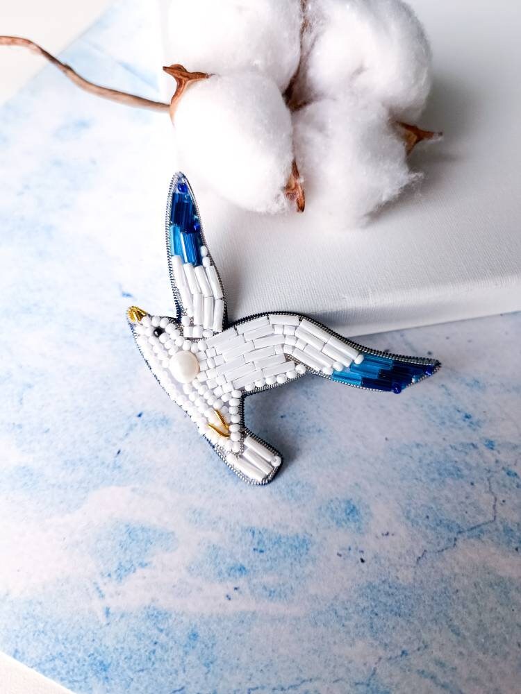 Beaded seagull brooch white bird pin bird jewelry handmade brooch ukraine shop made in Ukraine unique jewelry gift for her - Thumbnail 6