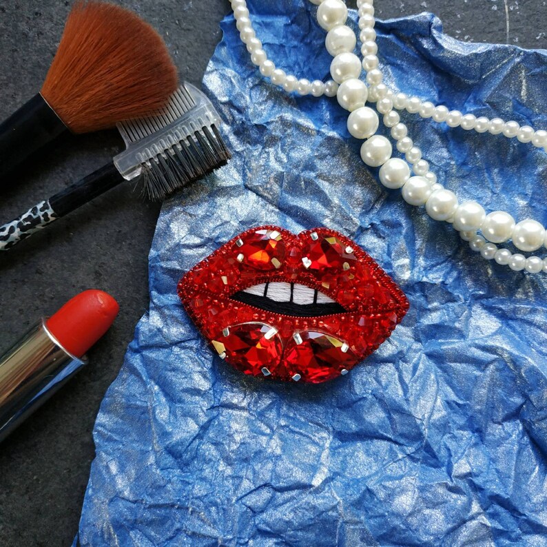 Unique beaded lips brooch red lips jewelry brooch for her Etsy