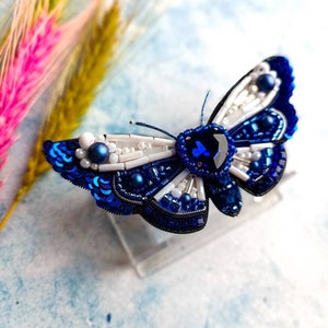 Beaded moth brooch embroidered insect pin butterfly jewelry handmade gift for her unique jewelry embroidered art Made in Ukraine image 4