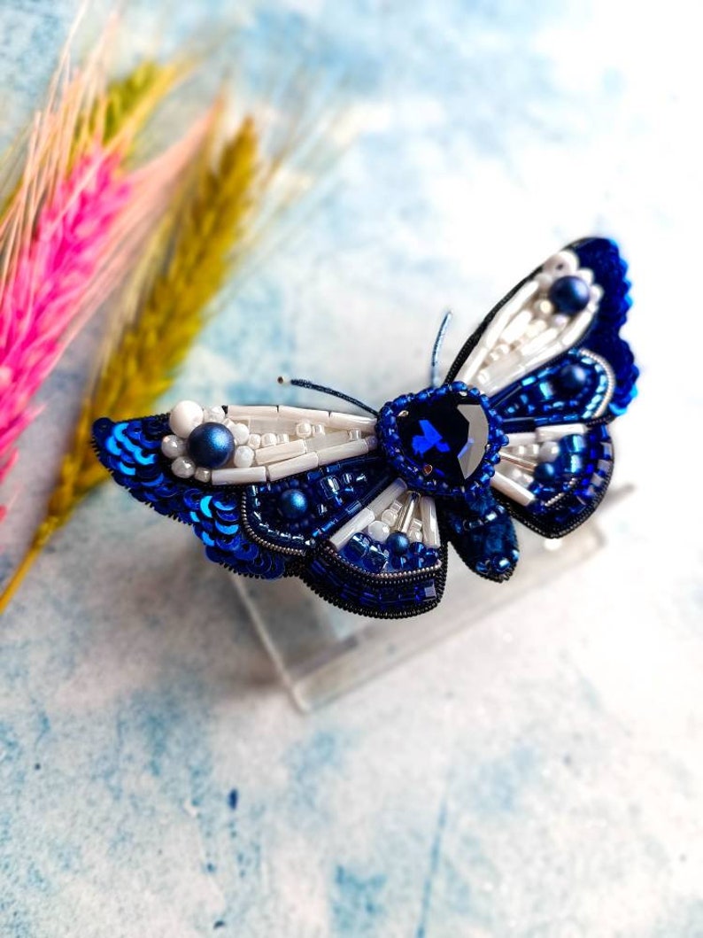 Beaded moth brooch embroidered insect pin butterfly jewelry handmade gift for her unique jewelry embroidered art Made in Ukraine image 4