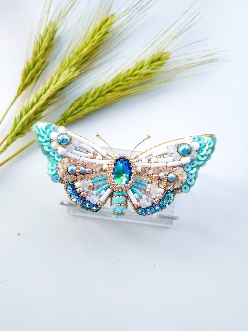 Beaded Butterfly Moth Beetle brooch pin Embroidered brooch Insect jewelry Statement jewelry Insect art Animal jewelry Nature jewelry Bug pin image 1