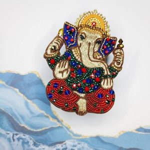 Embroidered Ganesh brooch handmade beaded pin Elephant God jewelry Ganesha God brooch image 9