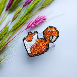 Beaded fox brooch orange fox pin handmade embroidered fox art animal brooch unique jewelry birthday gift for her Christmas gift image 9