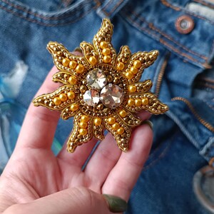 Beaded sun brooch cosmos jewelry cosmic planet pin handmade pin gift for her golden sun image 5