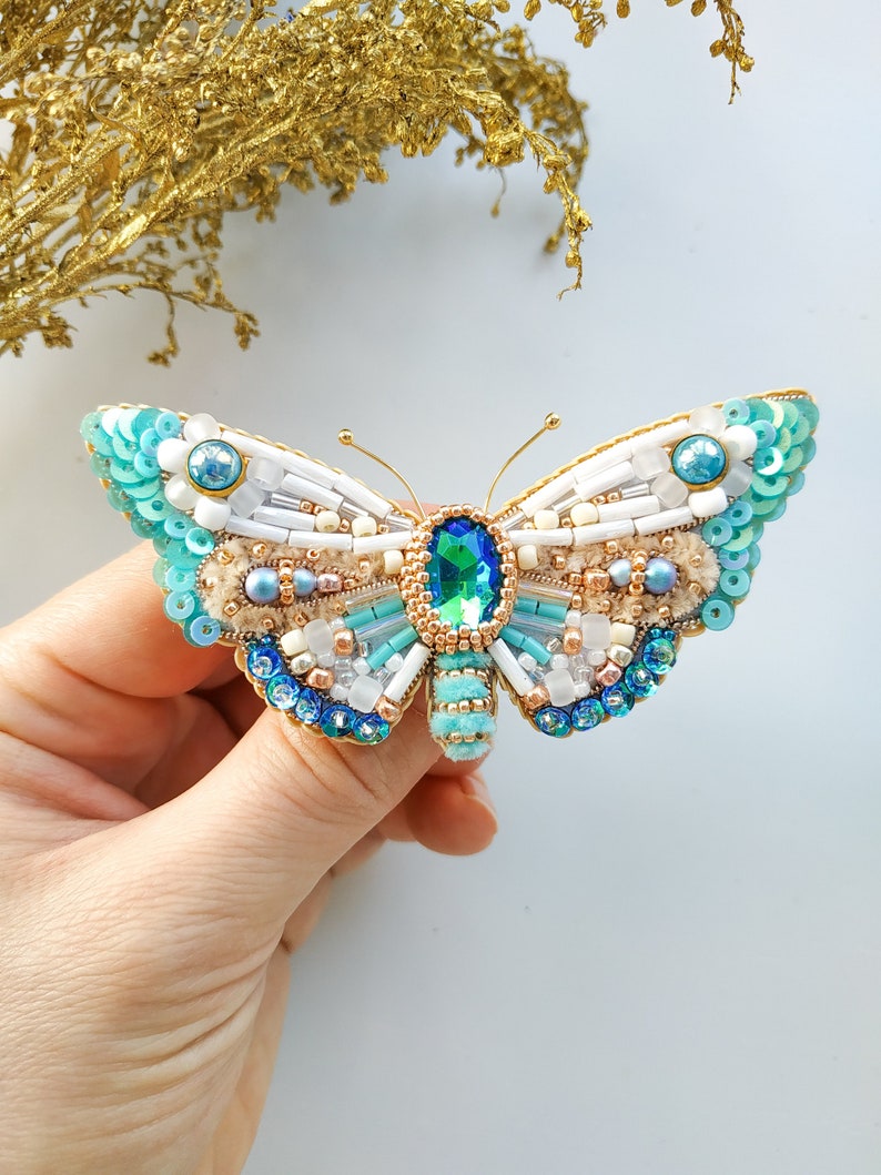 Beaded Butterfly Moth Beetle brooch pin Embroidered brooch Insect jewelry Statement jewelry Insect art Animal jewelry Nature jewelry Bug pin image 9