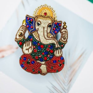 Embroidered Ganesh brooch handmade beaded pin Elephant God jewelry Ganesha God brooch image 7