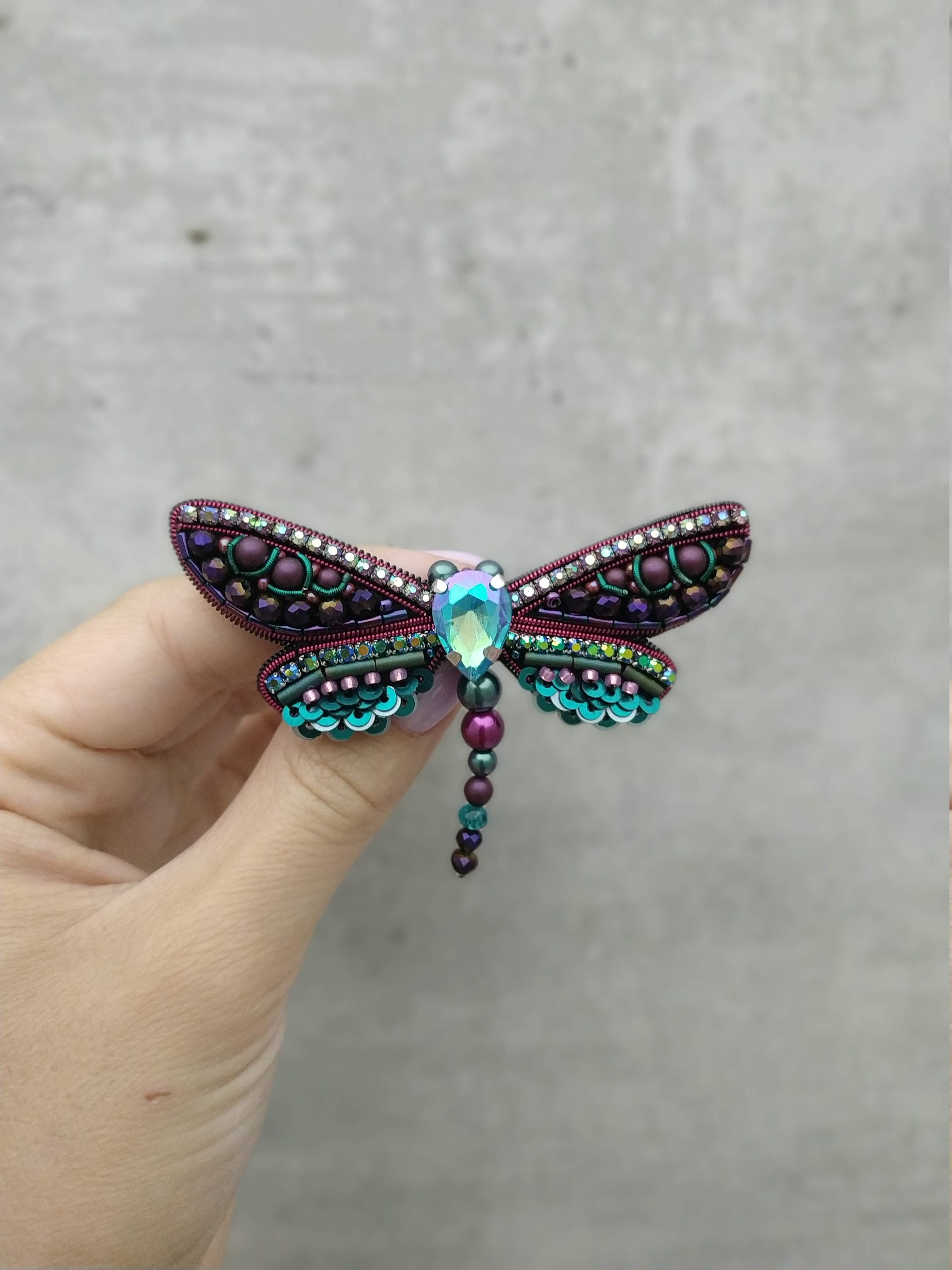 Embroidered dragonfly brooch beaded pin insect handmade jewelry unique Christmas gift for her butterfly lover jewelry handmade dragonfly pin - Thumbnail 2