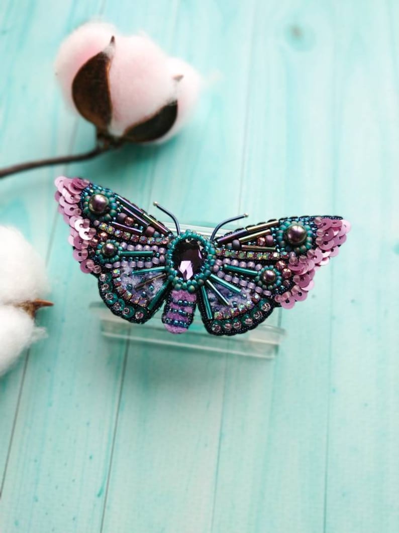 Beaded Butterfly Moth Beetle brooch pin Embroidered brooch Insect jewelry Statement jewelry Insect art Animal jewelry Nature jewelry Bug pin image 10