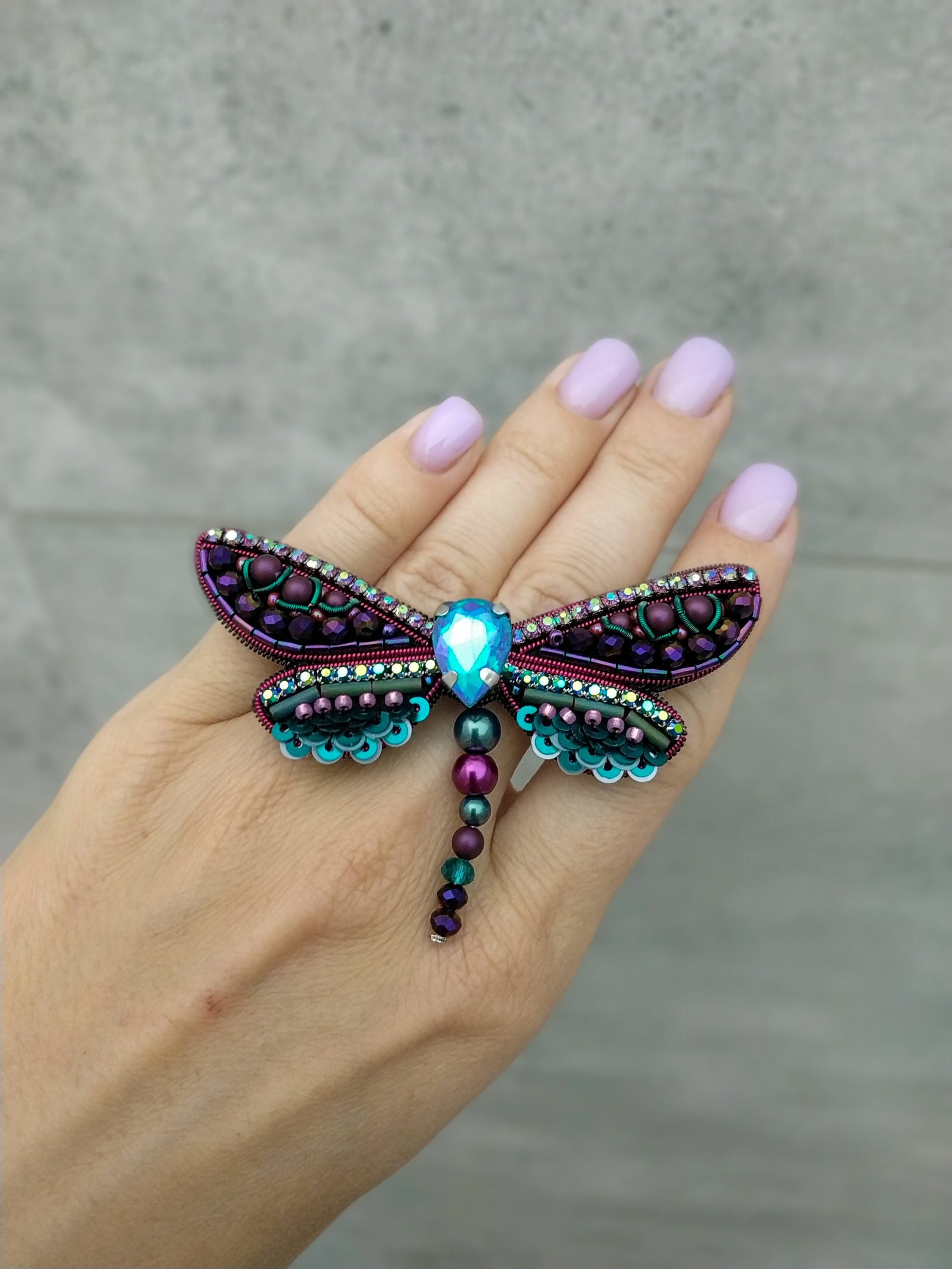 Embroidered dragonfly brooch beaded pin insect handmade jewelry unique Christmas gift for her butterfly lover jewelry handmade dragonfly pin - Thumbnail 3