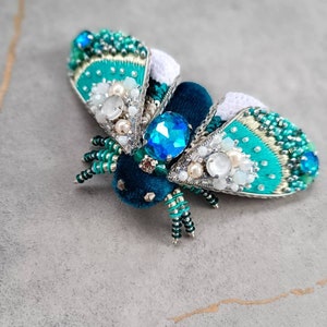 Embroidered moth brooch handmade beaded insect pin bug jewelry unique gift for her image 8