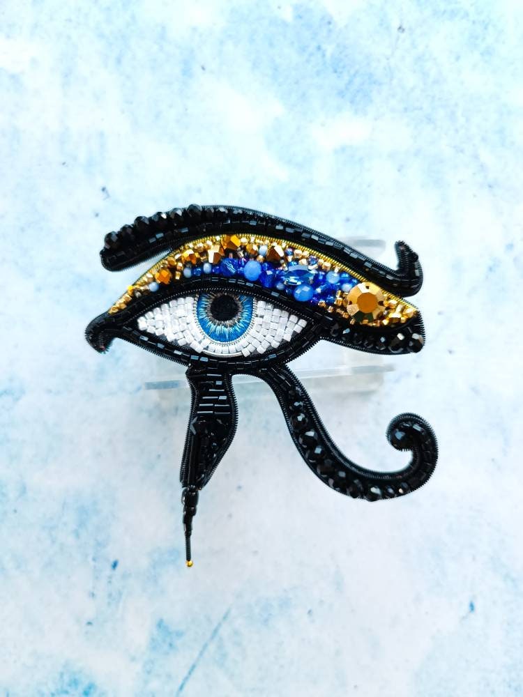Embroidered Egyptian eye brooch evel eye pin handmade jewelry beaded brooch unique gift for her Ukrainian shop made in Ukraine