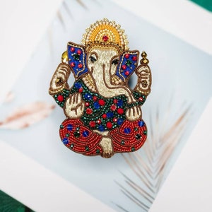 Embroidered Ganesh brooch handmade beaded pin Elephant God jewelry Ganesha God brooch image 10