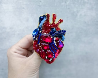 Embroidered anatomical heart brooch beaded brooch gift for her Ukrainian shop made in Ukraine handmade jewelry
