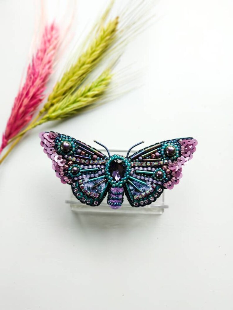 Beaded Butterfly Moth Beetle brooch pin Embroidered brooch Insect jewelry Statement jewelry Insect art Animal jewelry Nature jewelry Bug pin image 7