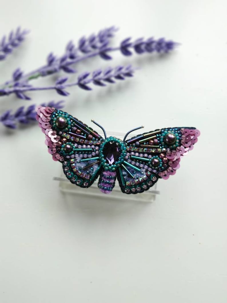 Beaded Butterfly Moth Beetle brooch pin Embroidered brooch Insect jewelry Statement jewelry Insect art Animal jewelry Nature jewelry Bug pin image 1