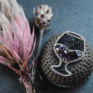 Beaded glass brooch wine lover gift purple wine pin glass jewelry handmade brooch embroidered wine glass gift for her rhinestones jewelry image 7