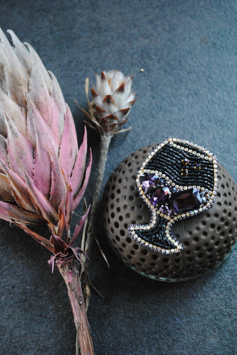 Beaded glass brooch wine lover gift purple wine pin glass jewelry handmade brooch embroidered wine glass gift for her rhinestones jewelry image 7