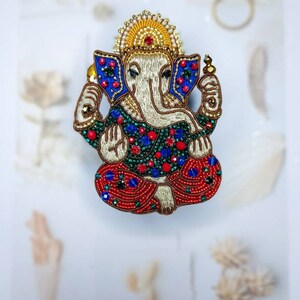 Embroidered Ganesh brooch handmade beaded pin Elephant God jewelry Ganesha God brooch image 8