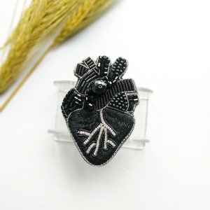 Anatomical heart pin medical student gift doctor gift Halloween embroidered black heart jewelry beaded heart brooch Christmas gift for her